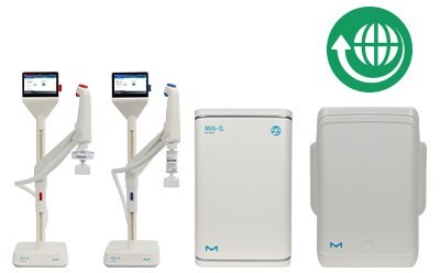Milli-Q® IQ 7003 and Milli-Q® IQ 7010 are Greener Alternative water systems Système d'eau Milli-Q IQ 7003 et icône des produits alternatifs plus écologiques (Greener Alternative Products)