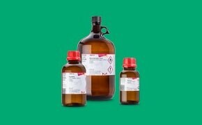 Three brown bottles of solvents.