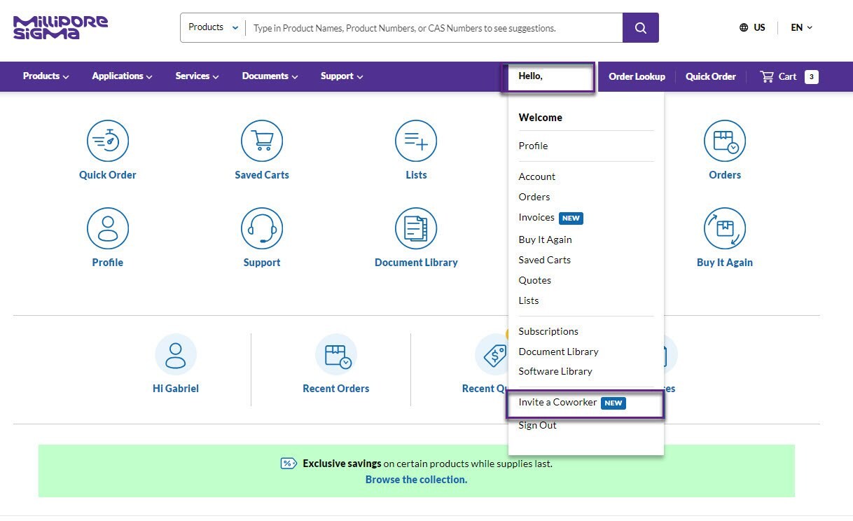 A logged in user opens the user menu and selects the option “Invite a Coworker”. A logged in user opens the user menu and selects the option “Invite a Coworker”.
