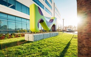 Big M in front of building