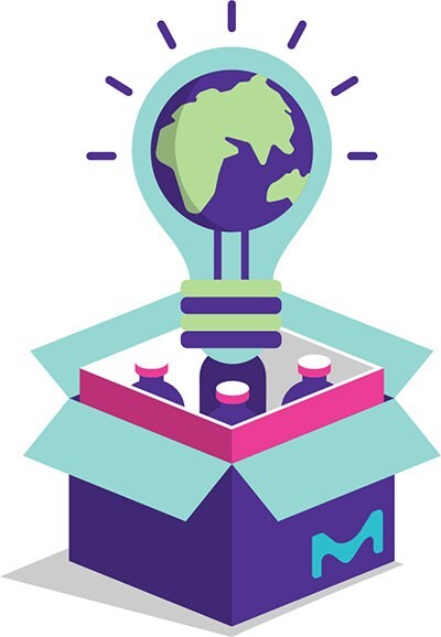 Box with lightbulb and globe 전구 안에 지구본이 있는 상자