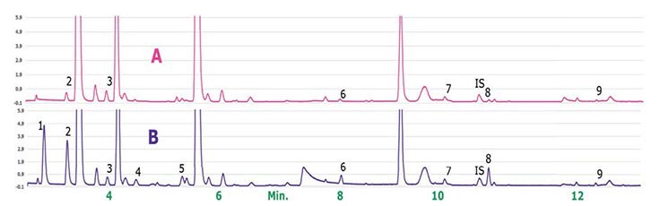 Chromatograms of milk spiked with IS