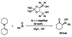 The α-amination of carbonyl compounds has also been accomplished by using the 1-naphthyl TADDOL derivative as a Brønsted acid catalyst.