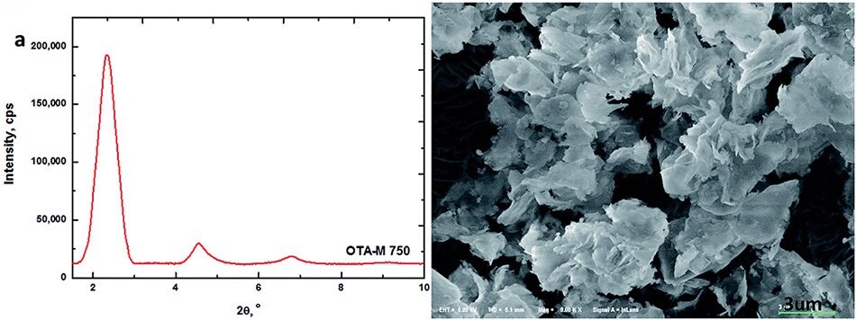 XRD pattern and SEM image of OTA-M750 XRD pattern and SEM image of OTA-M750