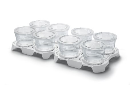 Milliflex Oasis® Funnel Stackable Milliflex Oasis<sup>®</sup> filtration funnels on a tray
