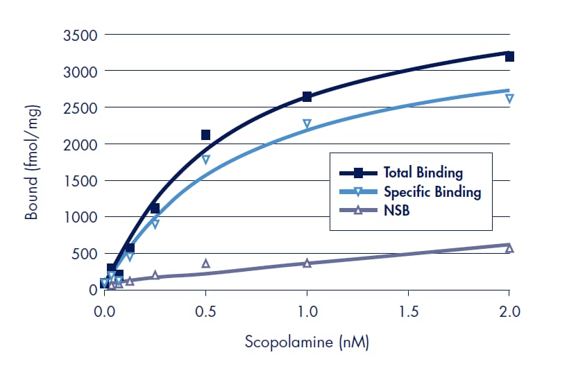 Saturation binding results of scopolamine binding experiments to the Human muscarinic M1 on polyethyleneimine (PEI) treated MultiScreenHTS 384-well FB filter plates