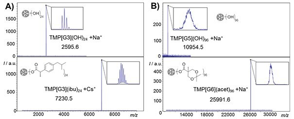 Dendritic polyester scaffolds for drug delivery applications MALDI-TOF monitoring