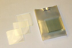 Indium tin oxide coated glass slide, square surface resistivity 30-60&#160;&#937;/sq, slide