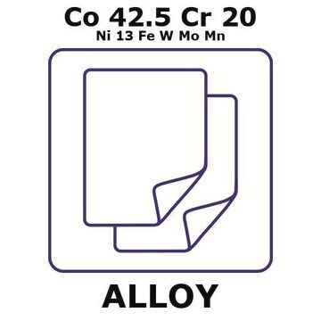 Havar&#174; - high-strength non-magnetic alloy, Co42.5Cr20Ni13FeWMoMn foil, 150 x 150mm, 0.025mm thickness, as rolled, light tight (lt)