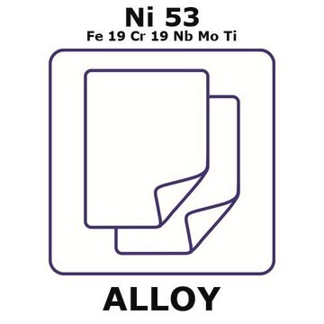 Inconel&#174; alloy 718 - heat resisting alloy, Ni53Fe19Cr19NbMoTi foil, 100 x 100mm, 0.25mm thickness, annealed