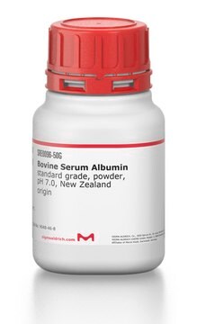Bovine Serum Albumin standard grade, heat shock fraction, protease free, IgG free, low endotoxin, Ph 7.0, &#8805;98%