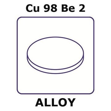 Copper-beryllium alloy, Cu98Be2 foil, 8mm disks, 0.25mm thickness, half hard