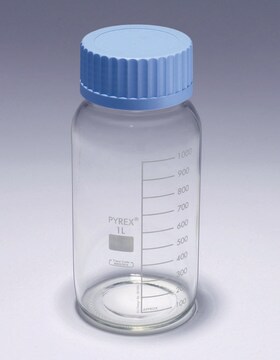 Pyrex&#174; Media-Lab Bottles, wide mouth, with polypropylene cap and pouring ring, with printed trace code