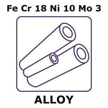 Stainless Steel - AISI 316 alloy, FeCr18Ni10Mo3 500mm tube, 8.0mm outside diameter, 1.0mm wall thickness, 6mm inside diameter, annealed