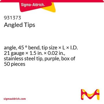 Angled Tips angle, 45&#160;° bend, tip size × L × I.D. 21&#160;gauge × 1.5&#160;in. × 0.02&#160;in., stainless steel tip, purple, box of 50&#160;pieces