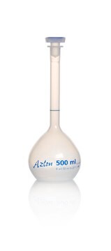 Azlon Polypropylene Volumetric Flask With PPE Stopper class B, capacity 500&#160;mL , with +/-5mL tolerance