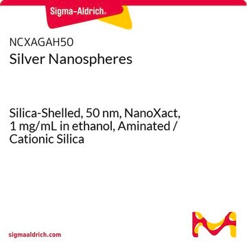 Silver Nanospheres Silica-Shelled, 50&#160;nm, NanoXact, 1&#160;mg/mL in ethanol, Aminated / Cationic Silica