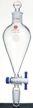 Synthware&#8482; Squibb-style separatory funnel with standard taper joints, PTFE stopcock and PTFE stopper 250 mL, joint: ST/NS 14/20, PTFE stopcock and glass stopper