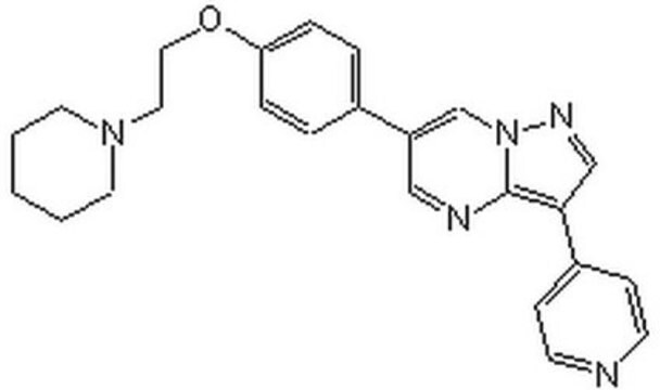 AMPK Inhibitor, Compound C AMPK Inhibitor, Compound C, CAS 866405-64-3, is a cell-permeable compound that inhibits KDR/VEGFR2, ALK2/BMPR-I, and AMPK kinase activities (IC&#8325;&#8320; = 25.1, 148, and 234.6 nM, respectively).