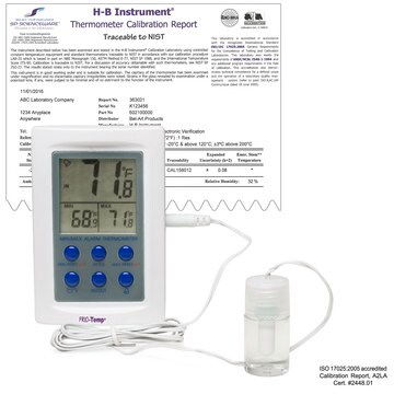 SP Bel-Art&#174; H-B Frio-Temp&#174; Calibrated Dual Zone Electronic Verification Thermometer temp. range at -50-70 °C (External), temp. range at 0-50 °C (Internal), 37°C Incubator Calibrations