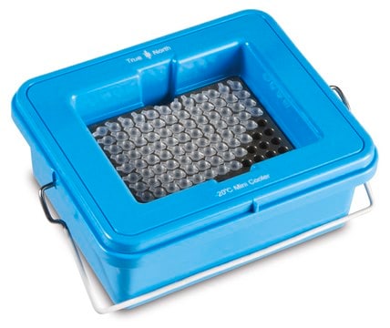 TrueNorth&#174; Mini Cooler for tubes, 0.2&#160;mL and assay plates, with clear lid, temp. limit -20 °C, size 96&#160;wells, blue polycarbonate