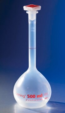 Corning&#174; reusable volumetric flask, Class A polymethylpentene, size 500&#160;mL, with 19/26 tapered PP stopper