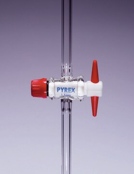 Pyrex&#174; Stopcocks, plain arms straight key bore, PTFE key, bore 1.5&#160;mm , key