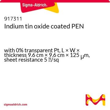 Indium tin oxide coated PEN with 0% transparent Pt, L × W × thickness 9.6&#160;cm × 9.6&#160;cm × 125&#160;&#956;m, sheet resistance 5&#160;&#937;/sq