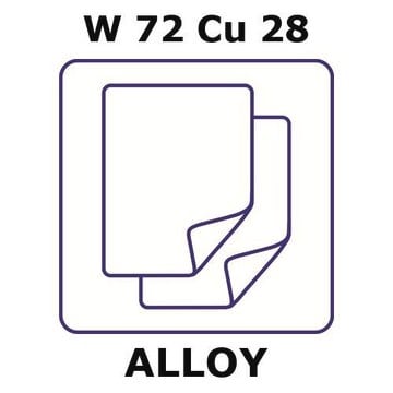 Tungsten-copper alloy, W72Cu28 sheet, 25 x 25mm, 3.15mm thickness