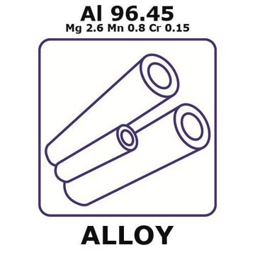 Aluminum-magnesium-manganese-chromium alloy, Al96.45Mg2.6Mn0.8Cr0.15 395mm tube, 2.1mm outside diameter, 0.25mm wall thickness, 1.6mm inside diameter, as drawn