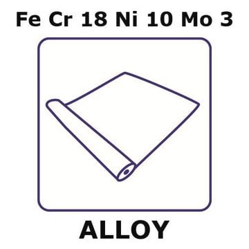 Stainless Steel - AISI 316 alloy, FeCr18Ni10Mo3 foil, 2m coil, 0.075mm thickness, annealed