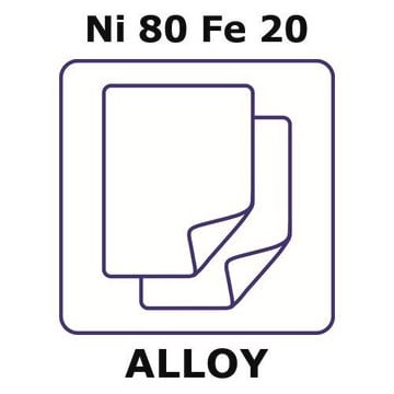 Nickel-iron alloy, Ni80Fe20 foil, 25 x 25mm, 1.0mm thickness, as rolled