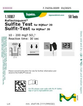 Sulfite Test reflectometric, 10-200&#160;mg/L (SO32-), for use with REFLECTOQUANT&#174;