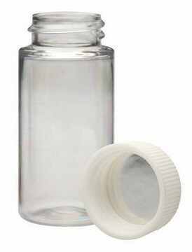 WHEATON&#174; liquid scintillation vial with seperate foil lined PP cap lips on vial transparent PET bottle, capacity (20&#160;mL), screw cap, case of 500&#160;ea Vials shrink-wrapped trays Screw caps in a separate sealed tray