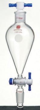 Synthware&#8482; Squibb-style separatory funnel with standard taper joints, PTFE stopcock and PTFE stopper 125 mL, joint: ST/NS 24/40, PTFE stopcock and PTFE stopper