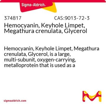 Hemocyanin, Keyhole Limpet, Megathura crenulata, Glycerol Hemocyanin, Keyhole Limpet, Megathura crenulata, Glycerol, is a large, multi-subunit, oxygen-carrying, metalloprotein that is used as a carrier protein in the production of antibodies.