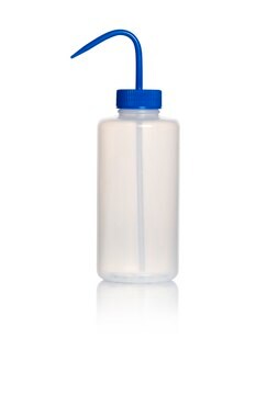 Azlon&nbsp;Square Shoulder Unvented Wash Bottles wide-neck, low-density polyethylene bottle, blue polypropylene closure, capacity 1000&#160;mL