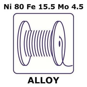 Nickel/Iron/Molybdenum wire, Ni80%/Fe15.5%/Mo 4.5%, length 100 m, 0.5&#160;mm diameter, temper as drawn