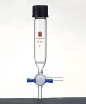 Synthware&#8482; peptide synthesis vessel with fritted disc and T-bore PTFE stopcock 50 mL, porosity: medium, GL 25