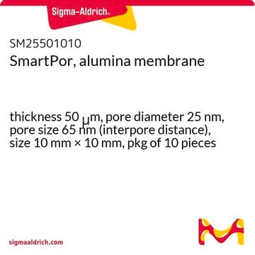 SmartPor, alumina membrane thickness 50&#160;&#956;m, pore diameter 25&#160;nm, pore size 65&#160;nm (interpore distance), size 10&#160;mm × 10&#160;mm, pkg of 10&#160;pieces