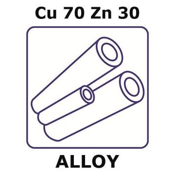 Brass alloy, Cu70Zn30 1000mm tube, 3.56mm outside diameter, 0.41mm wall thickness, 2.74mm inside diameter, as drawn