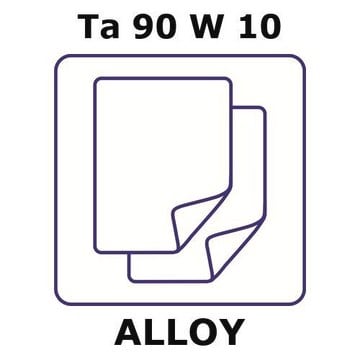 Tantalum/Tungsten foil, thickness 0.40&#160;mm, Ta90%/W 10%, size 100 × 100&#160;mm, temper annealed