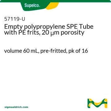 Empty polypropylene SPE Tube with PE frits, 20 &#956;m porosity volume 60&#160;mL, pre-fritted, pk of 16