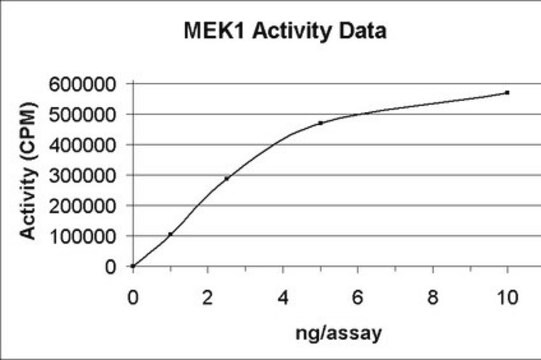 MEK1 Protein, active, 10 &#181;g Active, N-terminal GST &amp; C-terminal His6-tagged, recombinant full-length human MEK1, for use in Kinase Assays.