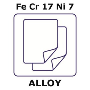 Stainless Steel - 17-7PH alloy, FeCr17Ni7 foil, 100 x 100mm, 0.075mm thickness, annealed - condition a, precipitation hardenable, light tight (lt)