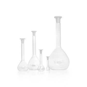 Duran&#174; Volumetric Flask graduated, WHITE GRADUATION, WITH ONE GRADUATION MARK, class A, Batch Certificate, Octagonal PE Stopper, joint: ST/NS 14/23