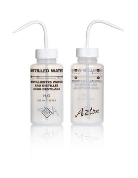 Azlon&nbsp;Multi-Lingual Unvented Wash Bottles label, Distilled water (in EN, FR, DE, ES), capacity 500&#160;mL