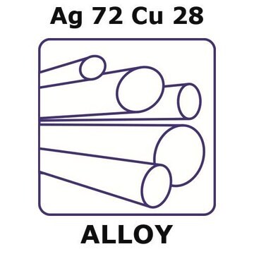 Silver-copper alloy, Ag72Cu28 100mm rod, 12.5mm diameter, as drawn