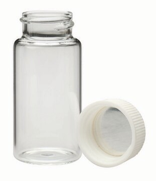 WHEATON&#174; liquid scintillation vial with separate foil lined PP cap lips on vial transparent borosilicate glass bottle, capacity (20&#160;mL), case of 500&#160;ea Vials shrink-wrapped trays Screw caps in a separate sealed tray, screw cap