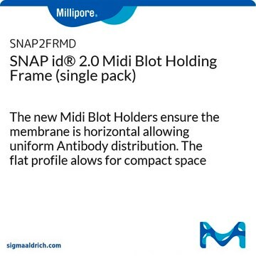 SNAP id&#174; 2.0 Midi Blot Holding Frame (single pack) The new Midi Blot Holders ensure the membrane is horizontal allowing uniform Antibody distribution. The flat profile alows for compact space allocation for storage, shipping &amp; waste management.